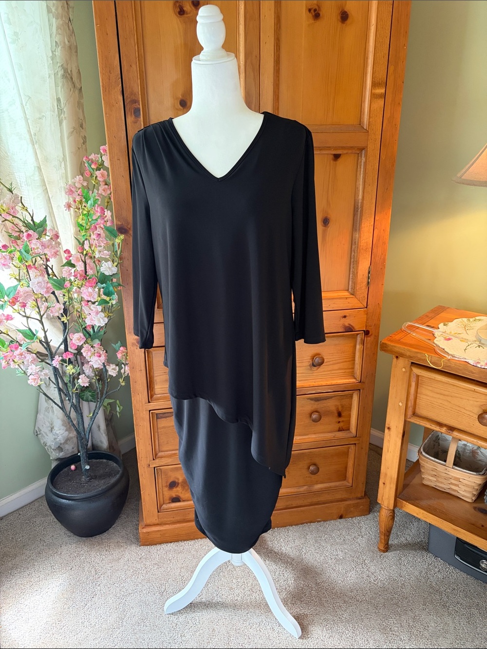 Chico's Size 2 Black Asymmetrical V-Neck Layered Dress